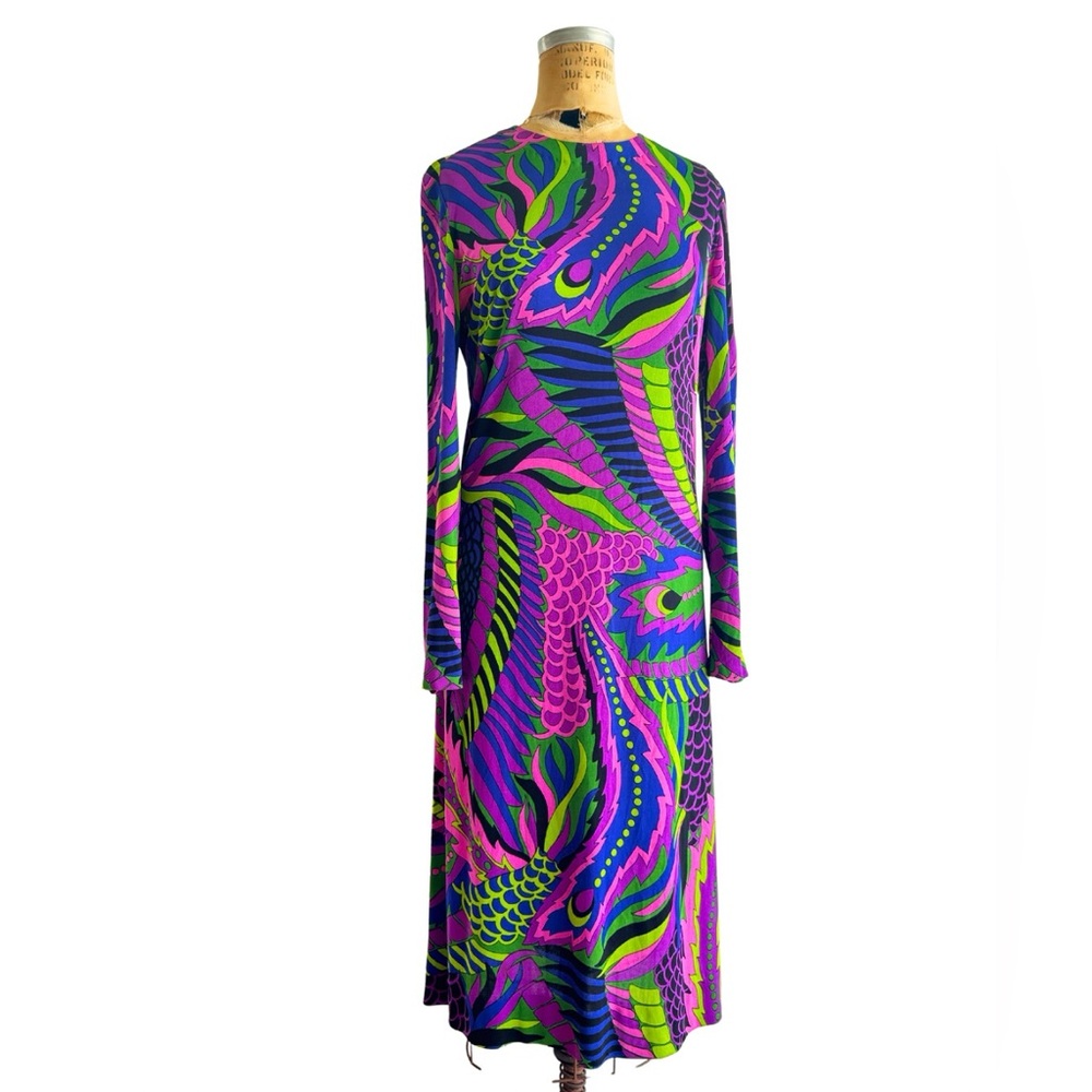 Vintage La Mendola Midi Dress Italian 60s 70s abstract print SILK Pucci -like